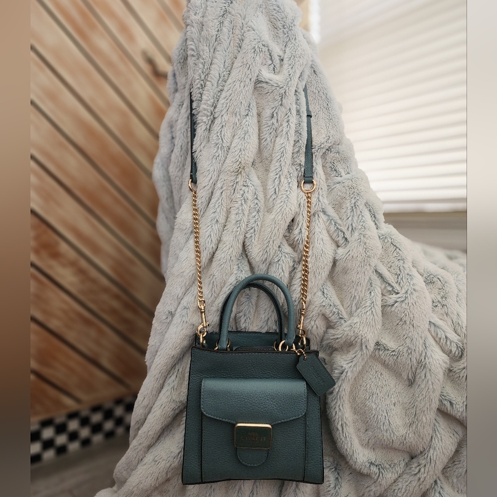 Coach Blue Crossbody Bag with Gold Accents
